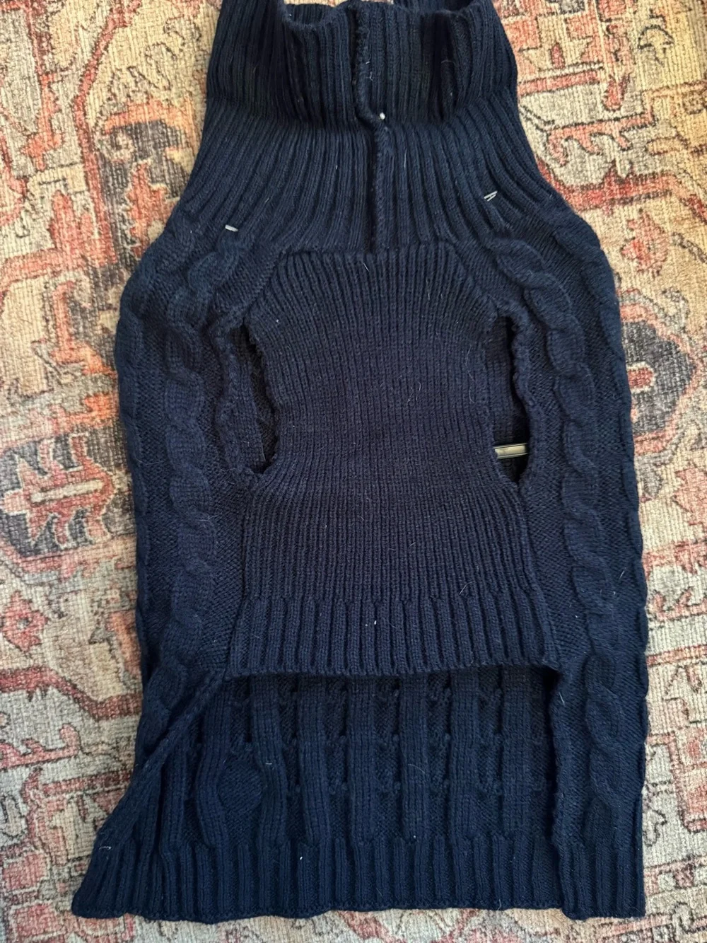 Cozy Cable-Knit Navy Dog Sweater with Foldover Collar